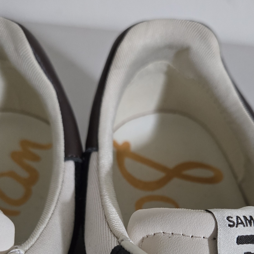 Sam Edelman Elthea Canvas Leather Cow Off White Black and Brown Sneakers Size 9 - Picture 7 of 13